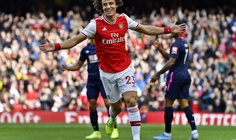 David Luiz usai mencetak gol kemenangan Arsenal atas Bournemouth dalam pertandingan Ahad (6/10) WB di Stadion Emirates.