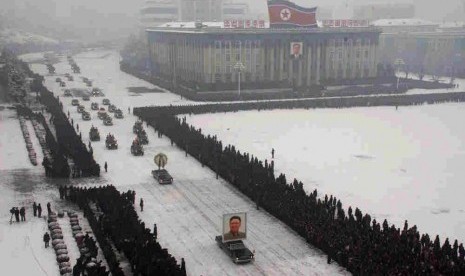 Defile tentara Korea Utara di Pyongyang.