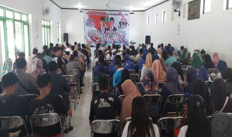 Deklarasi Poros Buruh untuk Perubahan untuk mendukung pasangan AMIN di di Gedung Umat Islam Jalan Kertopuran, Jayengan, Surakarta, Jawa Tengah, Sabtu (23/12/2023) siang. 