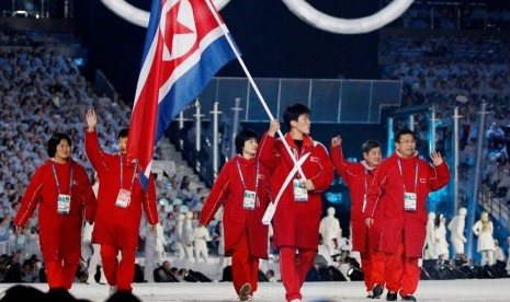 Delegasi Korea Utara saat Olimpiade Musim Dingin di Pyeongchang, Korea Selatan.