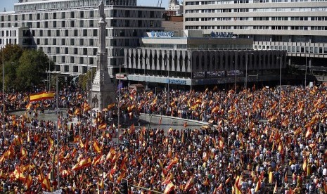 Demonstrasi di Kota Madrid menentang kemerdekaan Katalunya.