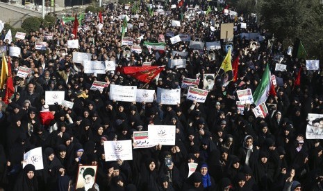 Demonstrasi di Teheran, Iran, 30 Desember 2017.