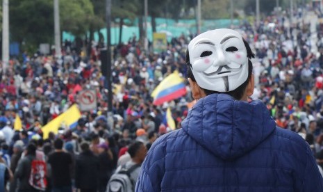 Demonstrasi menentang Presiden Ekuador Lenin Moreno di Quito, Ekuador, Selasa (8/10).