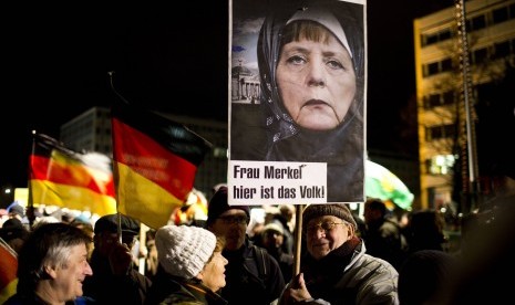 Demonstrasi Pegida di Dresden, Jerman, Senin (5/10)