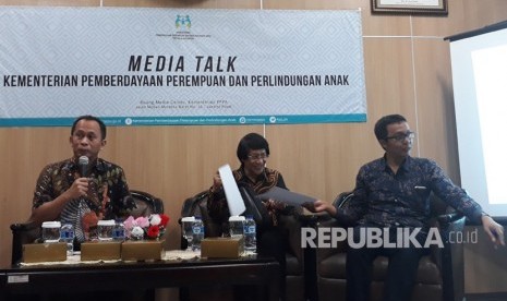 Deputi Bidang Perlindungan Anak Kementerian PPPA Nahar saat ditemui di  Media Talk Kementerian PPPA bertema kolaborasi dan pendampingan menuju  kota/kabupaten layak anak, di Jakarta, Jumat (15/3). 