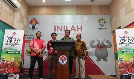 Deputi III Kemenpora Raden Isnanta dalam peluncuran programm Gowes Nusantara 2019 di Kemenpora, Jumat (29/3).