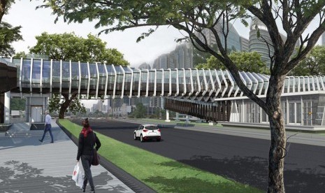 Desain Jembatan Penyeberangan Orang (JPO) Bundaran Senayan, di Jalan Jendral Sudirman, Jakarta Pusat yang sedang dilakukan revitalisasi.