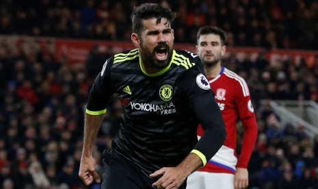 Diego Costa merayakan golnya ke gawang Middlesbrough.