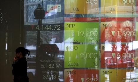 Digital screen shows stock prices at IDX Jakarta. (illustration)