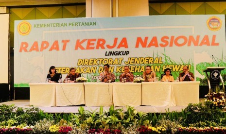 Direktur Jenderal Peternakan dan Kesehatan Hewan I Ketut Diarmita dalam Rapat Kerja Nasional (Rakernas) di IPB International Covention Center (IICC) Botani Square Bogor,  Selasa (15/1). 