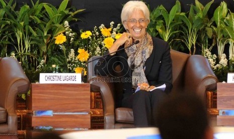 Direktur Pelaksana Dana Moneter Internasional (IMF) Christine Lagarde memberikan pengarahan saat konferensi internasional bertajuk Future of Asia's Finance: Financing For Development 2015 di Jakarta, Rabu (2/9).