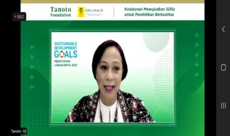 Direktur Program Pendidikan Dasar Tanoto Foundation, M Ari Widowati saat menyampaikan sambutan pada  acara  Program Peningkatan Kapasitas Pemangku Kebijakan Pendidikan Berkualitas yang berbasis SDGs atau Tujuan Pembangunan Berkelanjutan (TPB). Program ini melahirkan 15 kabupaten/kota SDGs Champions dalam membuat peta jalan peningkatan kualitas pendidikan di daerahnya.