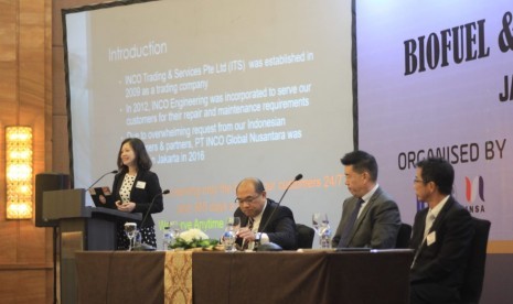 Direktur PT Inco Global Nusantara, Tania Ho memberikan paparan pada seminar bertajuk 2020 Sulfur Cap Fuels and Lubricants and Biofuel and Fuel Quality ISO 8217.