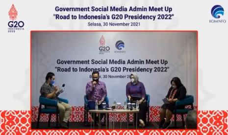 Direktur Tata Kelola dan Kemitraan Komunikasi Publik Kementerian Komunikasi dan Informatika (Kominfo) Hasyim Gautama di Government Social Media Admin Meet Up Road to Indonesia’s G20 Presidency 2022 di Bekasi, Selasa (30/11).