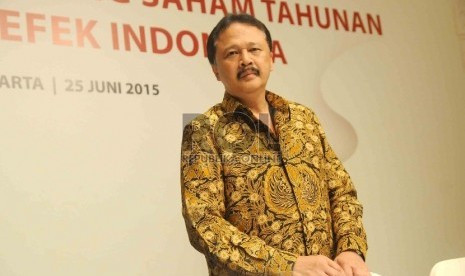 Direktur Utama BEI terpilih 2015-2018, Tito Sulistio saat Rapat Umum Pemegang Saham Tahunan (RUPST) yang digelar di Hotel Ritz Carlton Pacific Place, SCBD, Jakarta, Kamis (25/6).