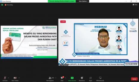 Direktur Utama BPJS Kesehatan, Ghufron Mukti dalam webinar yang diselenggarakan Indonesia Healthcare Forum (IndoHCF) dan Komunitas Relawan Emergensi Kesehatan (KREKI), Selasa (26/4/2022).