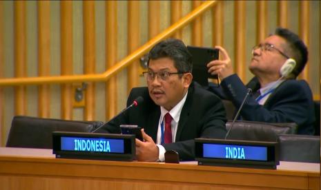 Direktur Utama BPJS Kesehatan, Ghufron Mukti yang tampil sebagai perwakilan dari Indonesia dalam acara United Nations High-level Meeting on Universal Health Coverage di New York, Kamis (21/09).