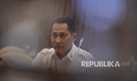 Direktur Utama Bulog Budi Waseso mengikuti rapat dengar pendapat (RDP) dengan Komisi IV DPR di gedung parlemen, Senayan Jakarta, Kamis (20/6/2019). 