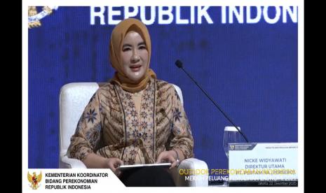 Direktur Utama Pertamina, Nicke Widyawati dalam Forum Outlook Perekonomian Indonesia bertajuk Meraih Peluang Pemulihan Ekonomi 2021 yang berlangsung di Jakarta, Selasa (22/12). 