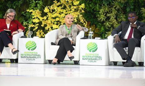 Direktur Utama Pertamina Nicke Widyawati menjadi pembicara pada Indonesia International Sustainability Forum 2024 di Jakarta Convention Center Senayan, Jakarta, Kamis (5/9).