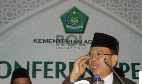 Dirjen Bimas Islam Machasin dalam konferensi pers sidang Isbat penetapan awal Dzulhijjah 1436 H, di Jakarta, Ahad (13/9).Republika/Darmawan