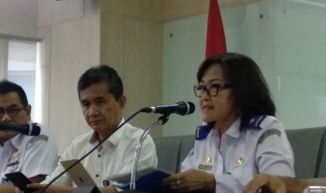 Dirjen Perhubungan Udara Kementerian Perhubungan Polana B Pramesti melakukan konferensi pers terkait penerbitan Keputusan Menteri (KM) Perhubungan Nomor 106 Tahun 2019 tentang Tarif Batas Atas Penumpang Pelayanan Kelas Ekonomi Angkutan Udara Niaga Berjadwal Dalam Negeri di Gedung Kemenhub, Kamis (16/5).