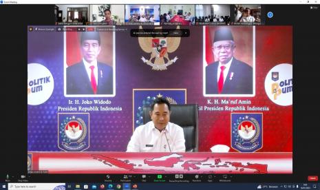 Dirjen Politik dan PUM Kemendagri, Bahtiar saat Webinar, mengangkat tema “Momentum Pemilu Serentak Tahun 2024 Sebagai Wujud Pembinaan Kesadaran Bela Negara, Sarana Pembinaan Ideologi Pancasila dan Wawasan Kebangsaan” via Zoom Meeting, Rabu (18/1/2023).