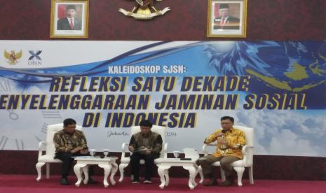 Diskusi Kaleidoskop Sistem Jaminan Sosial Nasional di Kantor Kementerian Koordinator Bidang Pembangunan Manusia dan Kebudayaan, Jakarta, Kamis (11/1/2024).