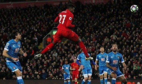 Divock Origi membuat gol pada menit ke 59 pertandingan Liverpool vs Bournemouth, Kamis (6/4) dini hari.