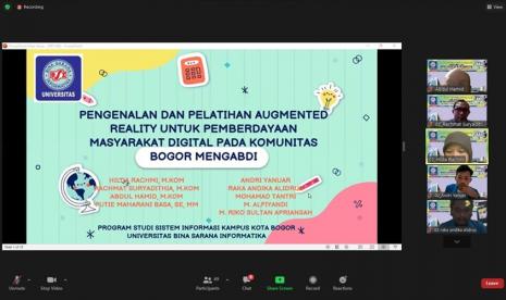 Dosen Universitas BSI (Bina Sarana Informatika) berikan pemahaman teknologi Augmented Reality (AR) pada Komunitas Bogor, yang digelar secara daring, Ahad (6/3/2022).