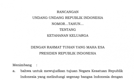 Draf RUU Ketahanan Keluarga.