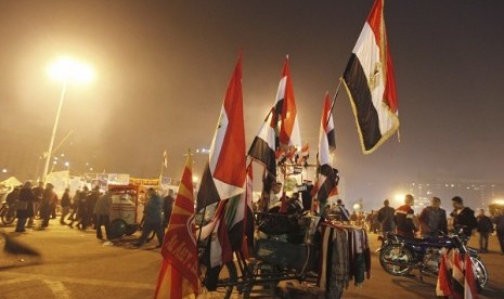 Egyptian flags are displayed for sale during New Year's Eve celebrations at Tahrir Square, in Cairo December 31, 2012. 