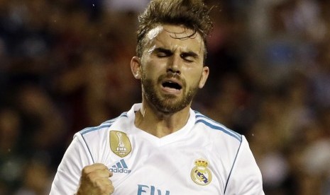 Ekspresi Borja Mayoral setelah mencetak gol untuk Real Madrid.