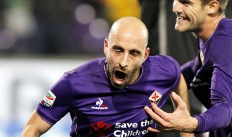 Ekspresi Borja Valero usai membobol gawang Inter Milan.