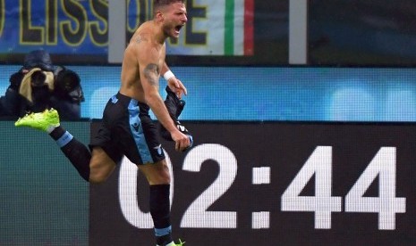 Ekspresi Ciro Immobile setelah menjebol gawang Inter Milan di Coppa Italia.