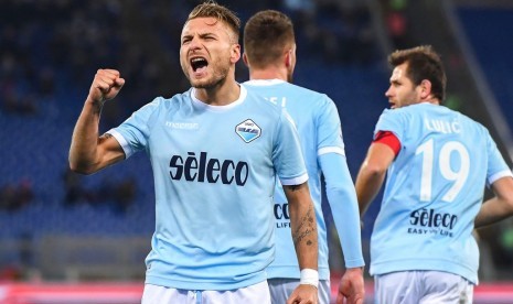 Ekspresi Ciro Immobile seusai mencetak gol ke gawang Hellas Verona.