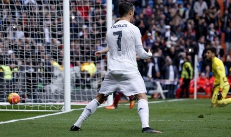 Ekspresi Cristiano Ronaldo usai jebol gawang Real Sociedad,