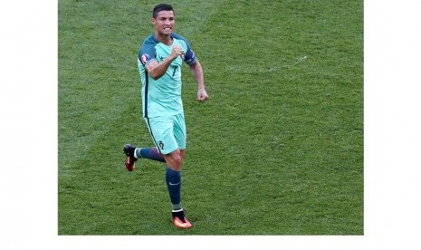 Ekspresi Cristiano Ronaldo usai mencetak gol.