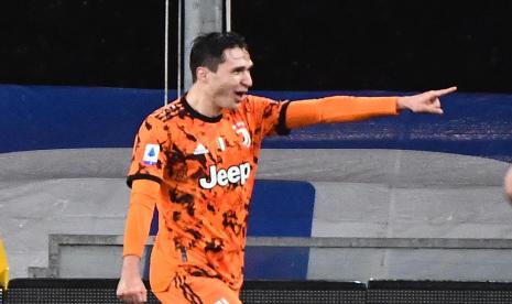 Ekspresi Frederico Chiesa usai mencetak gol ke gawang Sampdoria.