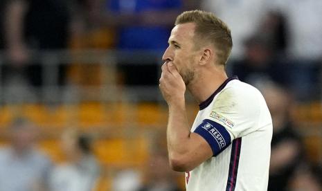 Ekspresi kapten timnas Inggris Harry Kane saat laga kontra Hungaria.