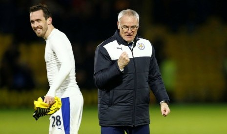 Ekspresi kegembiraan Claudio Ranieri setelah Leicester City mengalahkan Watford.