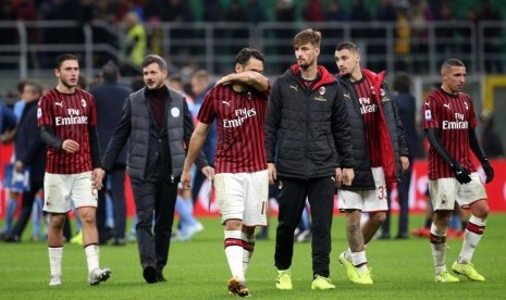 Ekspresi para pemain AC Milan usai dikalahkan Lazio.