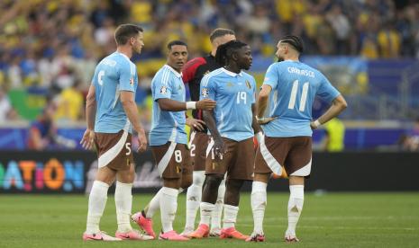 Ekspresi para pemain Belgia selepas bermain imbang tanpa gol pada laga terakhir Grup E melawan Ukraina, Para pemain tak terlalu berbahagia karena mendapatkan cemoohan dari performa buruk mereka gagal mengalahkan Ukraina di Stuttgart, Kamis (27/6/2024) dini hari WIB.