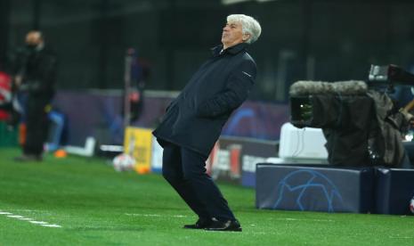 Ekspresi pelatih Atalanta, Gian Piero Gasperini.