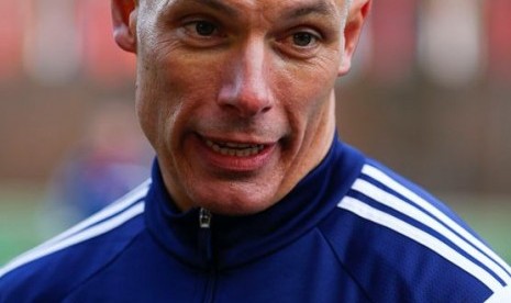 England's referee Webb addresses the media during a training camp for referees for the 2014 FIFA World Cup Brazil in Zurich