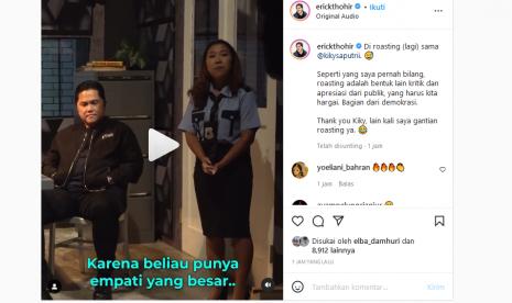 Erick Thohir di-roasting Kiky Saputri. Kiky sudah beberapa kali meroasting pejabat Indonesia.