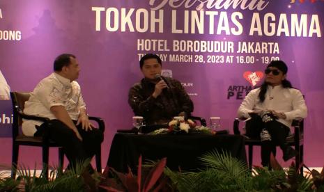 Erick Thohir menghadiri acara buka puasa bersama tokoh lintas agama yang dibalut dengan dialog kebangsaan. 