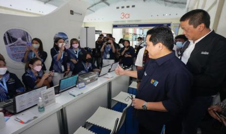 Erick Thohir saat menghadiri Garuda Indonesia Travel Fair (GATF) 2022 di Indonesia Convention Exhibition (ICE) BSD, Tangerang, Banten, Jumat (28/10/2022).