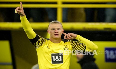 Striker Borussia Dortmund Erling Haaland. Barcelona bisa menjadi favorit pelabuhan selanjutnya bagi Erling Haaland.