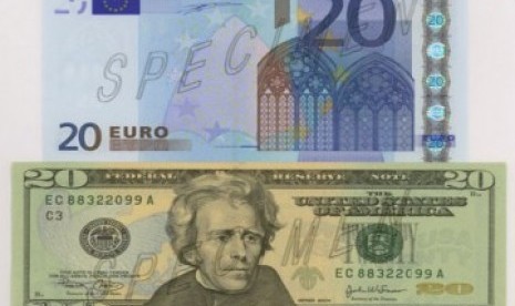 Euro dan dolar AS, ilustrasi. Dolar Amerika Serikat (AS) jatuh terhadap mata uang utama lainnya pada akhir perdagangan Rabu (Kamis pagi WIB), dengan euro sempat mencapai level tertinggi tujuh bulan terhadap dolar tetapi bertahan dalam kisaran sempit karena pedagang menghindari membuat pergerakan besar menjelang data inflasi AS.